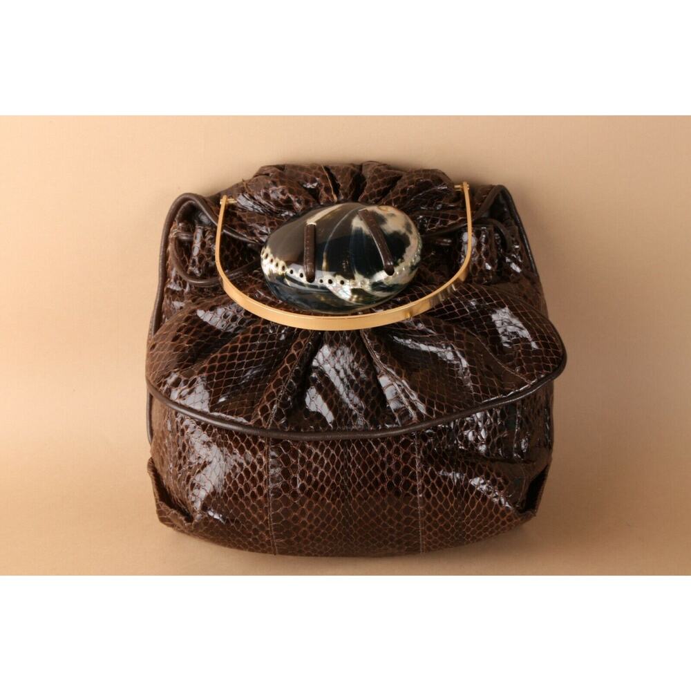 Vintage Meyers Brown Snake Print Patent Leather Flap Shoulder Bag